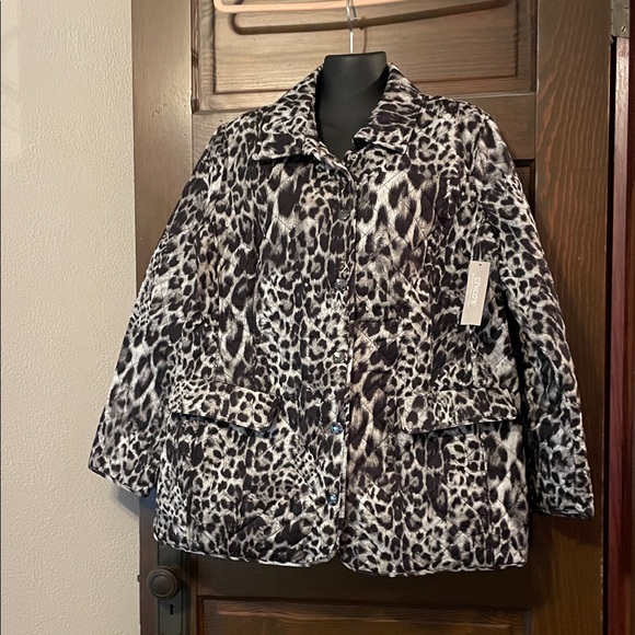 Chico's Black and White Leopard Print Teddy Jacket